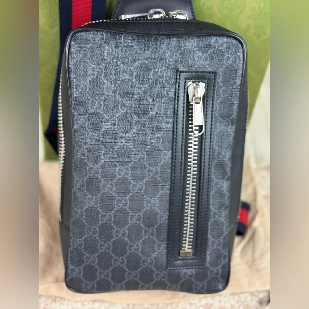 Gucci Web Strap Sling Bag GG Coated Canvas Small.